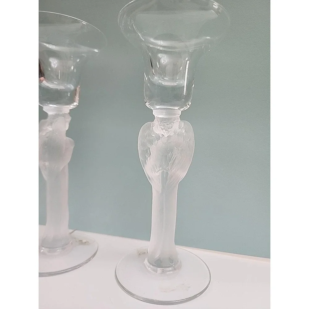Schmid Folio Of France Hand Blown‎ Frosted Angel Candle Stick Set Of 2- Vintage